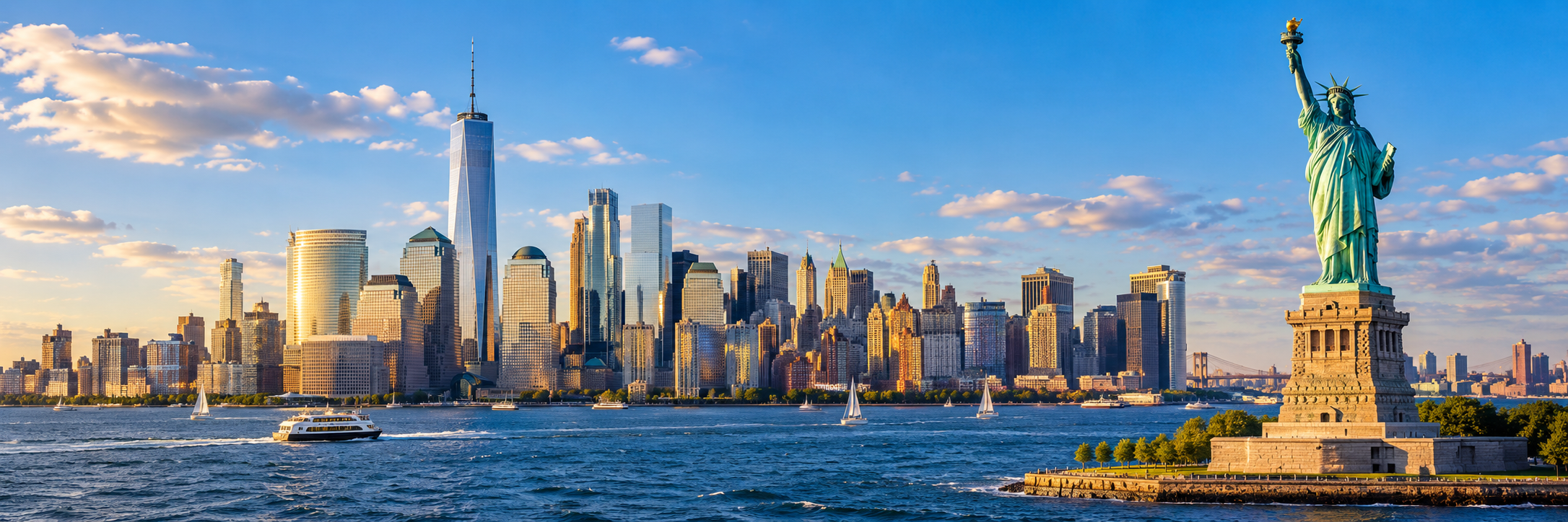 Vista panorámica de Nueva York y la Estatua de la Libertad, imagen creada con IA